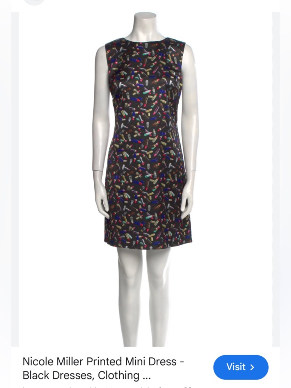 Nicole Miller Black Dress with Colorful Lipstick Print | Size Large 12